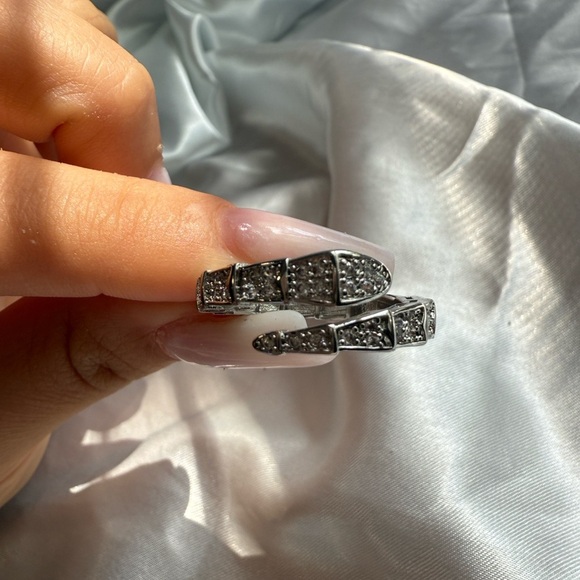 Serpent snake zircon adjustable Silver Crystal Ring - Picture 7 of 9